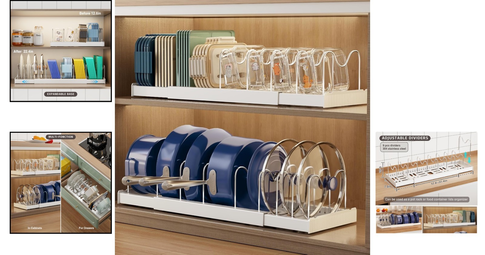 Expandable 2-Pack Pot Organizer with 9 Adjustable Dividers – Kitchen Essential