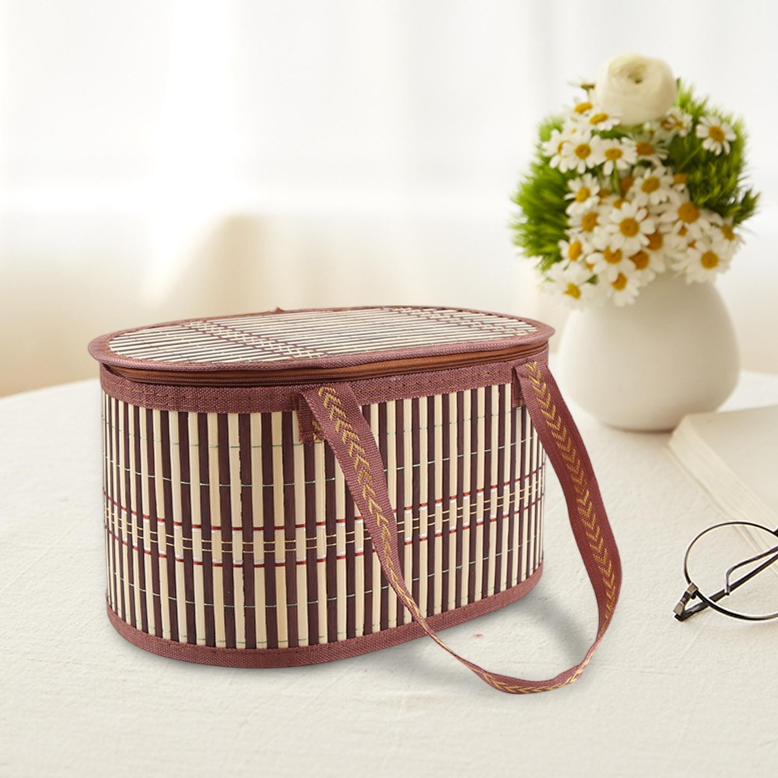 Bamboo Basket Foldable Fruit Sundries Holder Portable with Handle Gift Basket