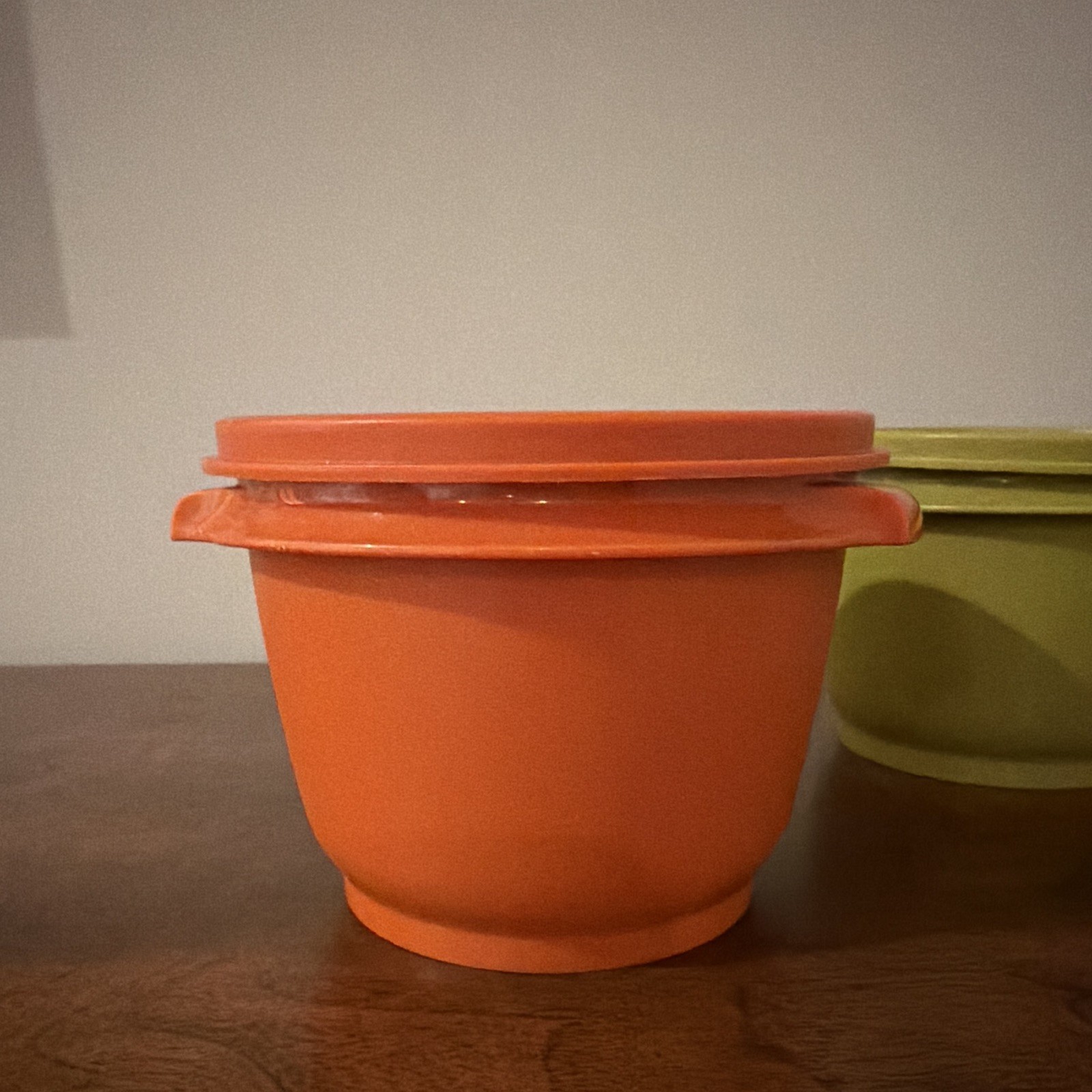 Tupperware Snack Bowl Set w/ Snap Lids, 3pc 10 oz Orange Green Yellow1970s