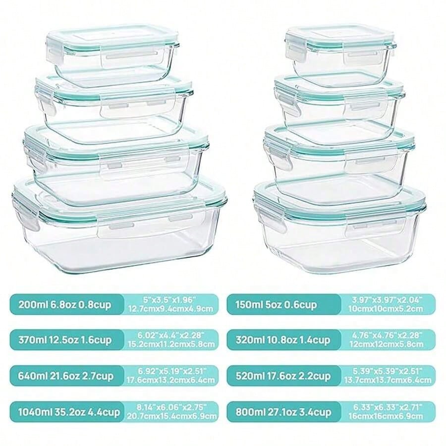 16 PC Glass Food Storage Containers With Lids Leak Proof Meal Prep Refrigerator