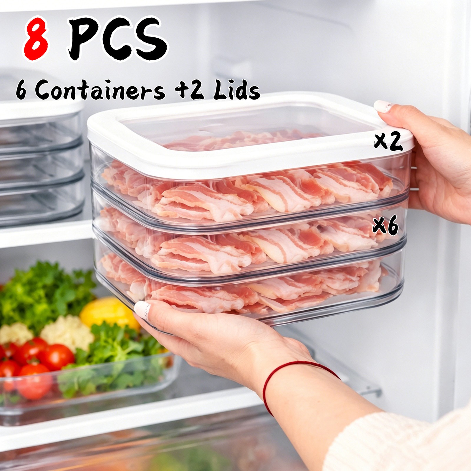 8pcs Stackable Refrigerated Containers, Featuring Three Layers And a Cover
