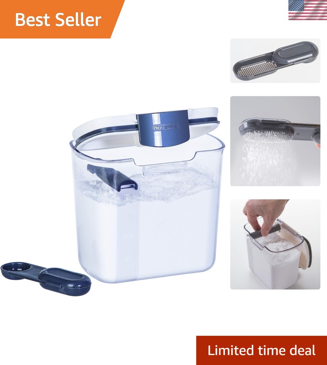 Airtight 1.4 Quart Powdered Sugar Storage Container with Measuring Spoon in Gray