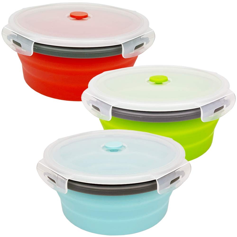 3-Pack 1200ml Large Collapsible Silicone Food Containers Lunch Containers