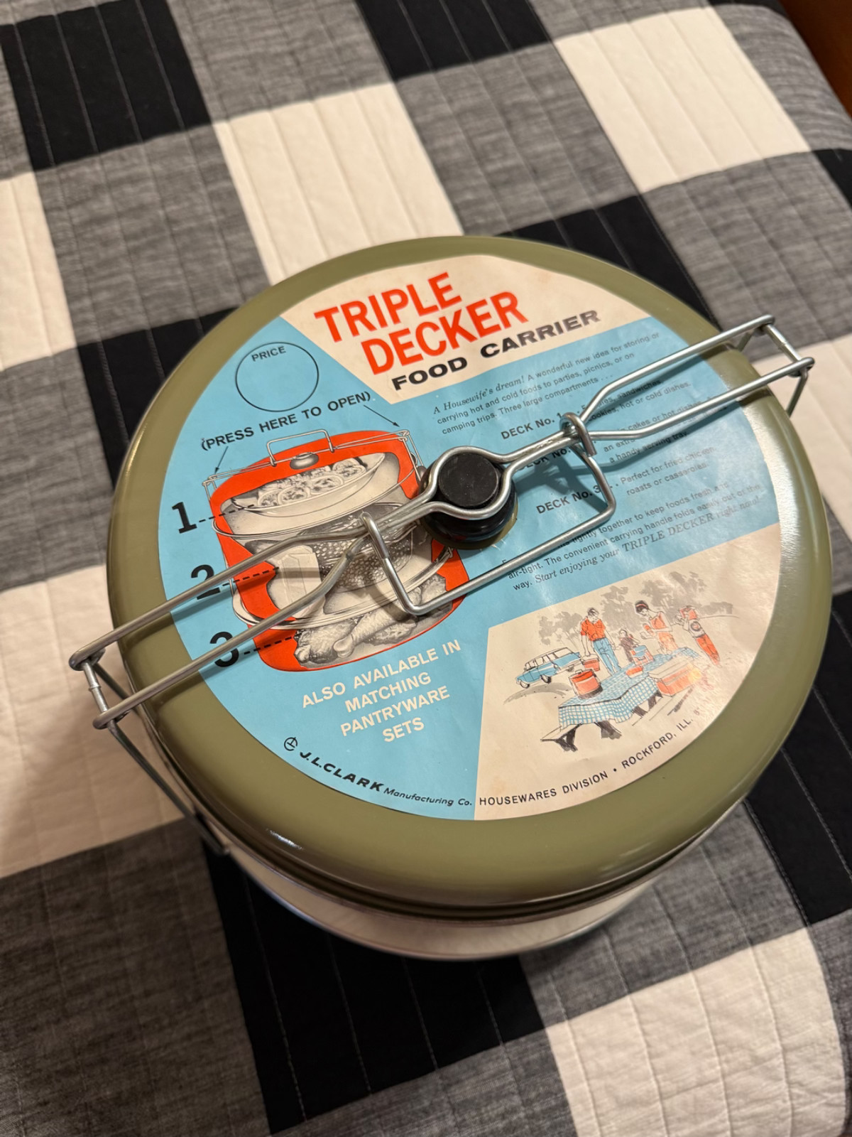 Vintage J L Clark Triple Decker Food Carrier