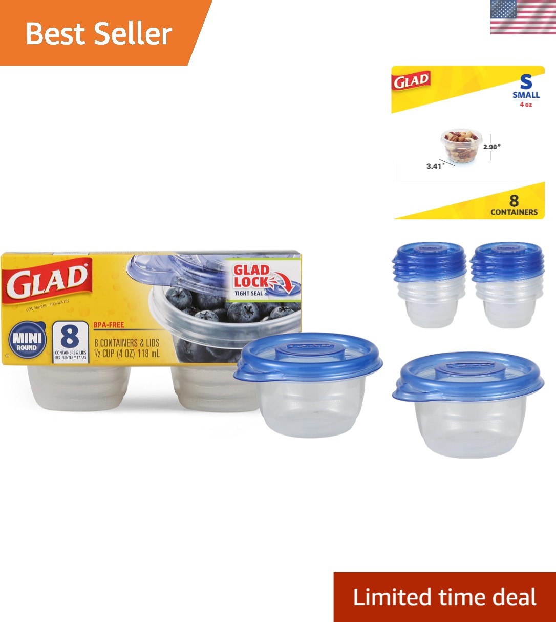 Airtight 4 Oz Snack Containers – BPA Free, Perfect for Lunch & Dips – 8 Count