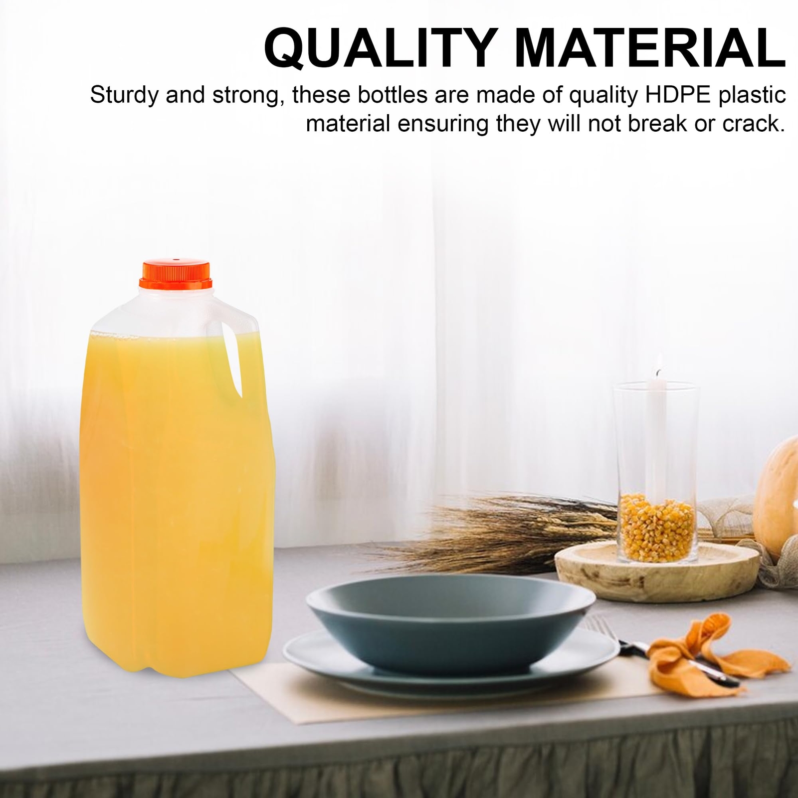 Set of 6 64 Oz HDPE Plastic Juice Bottles Tamper Evident Caps Included