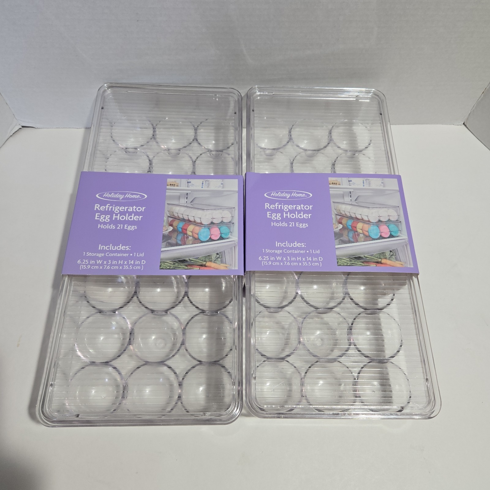 Set of 2 Refrigerator Egg Holder Storage Bins with Lids Stackable New