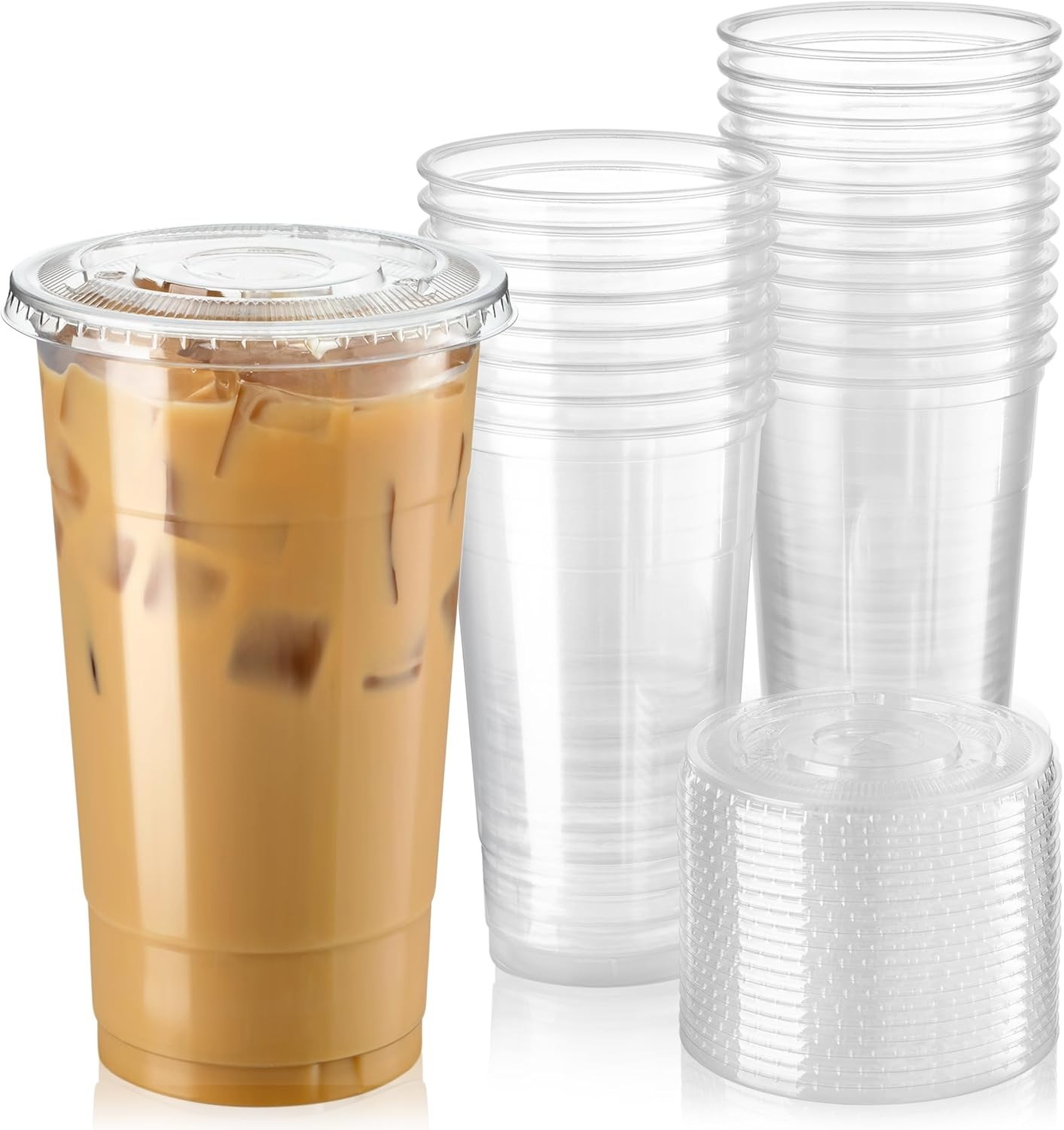 Fit Meal Prep 50 Pack 32oz Clear Plastic Cups with Lids BPA Free Drinkware