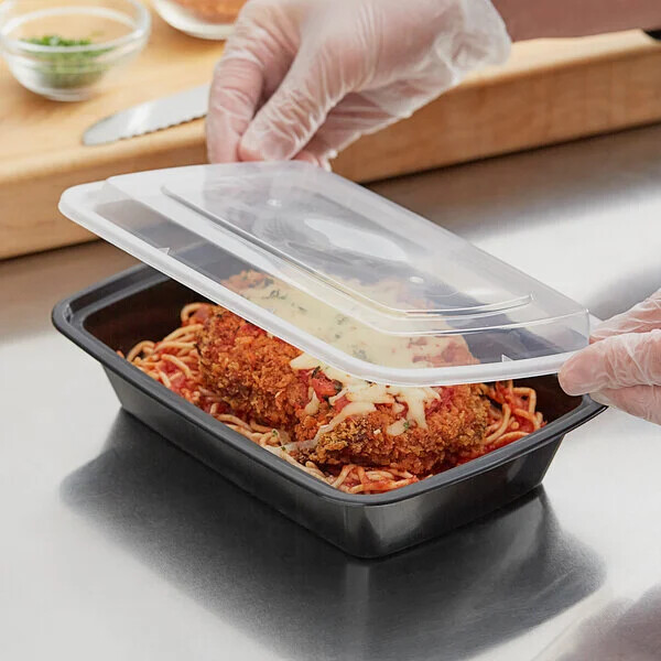 28oz Rectangle Microwavable Heavy Weight Container w/ Lid 8 3/4 x 6 1/4 x 1 3/4″