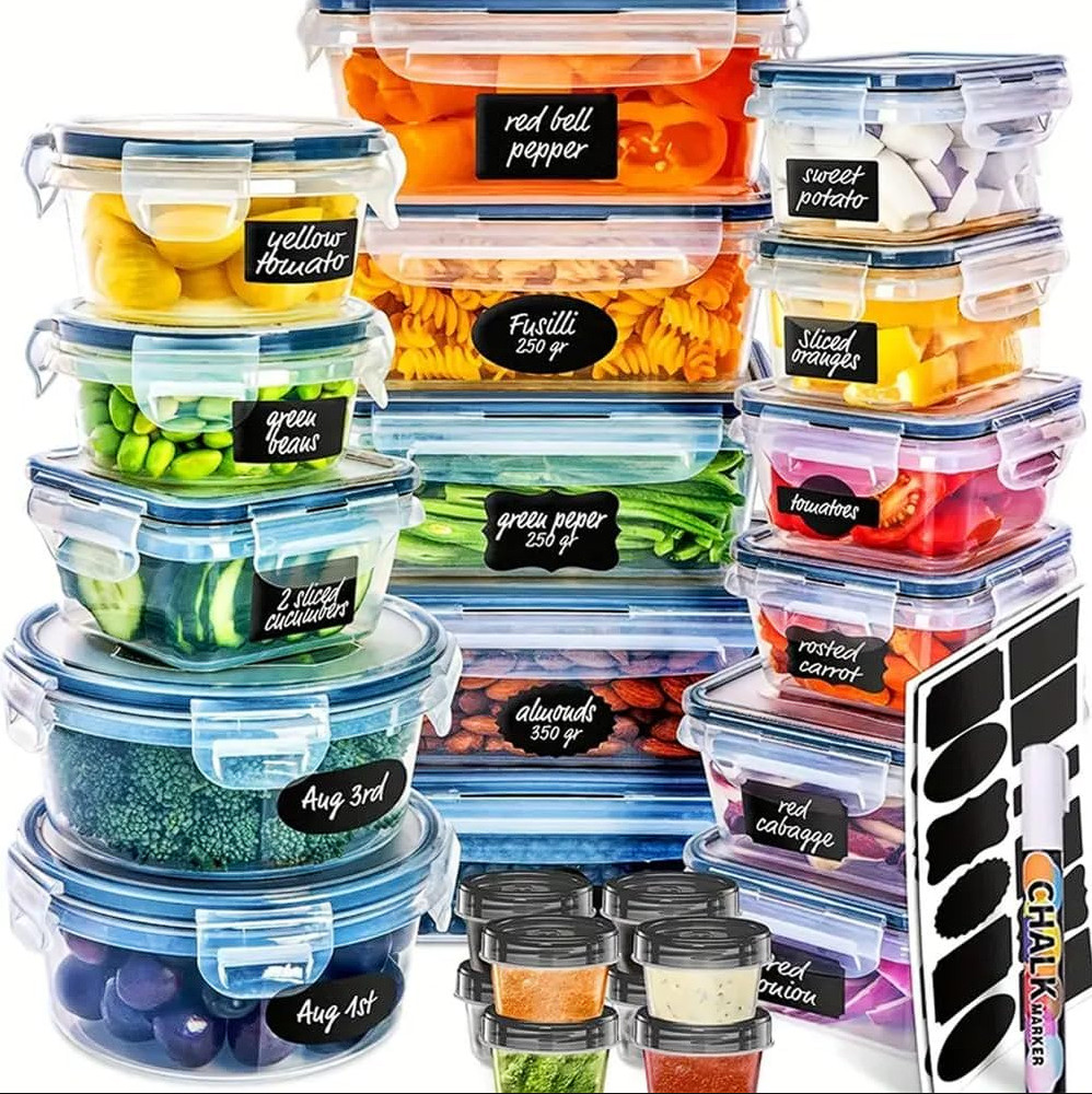 48PCS Large Plastic Food Storage Containers Set With Airtight Lids BPA Kitchen