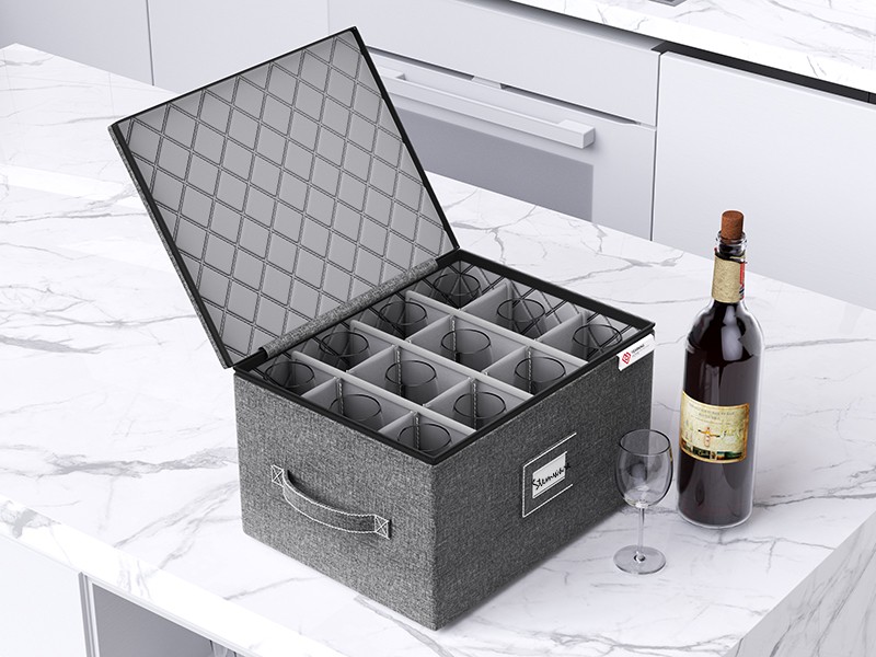 2 Pack Wine Glass Storage Box with Dividers,Stemware Storage Cases with Sturdy