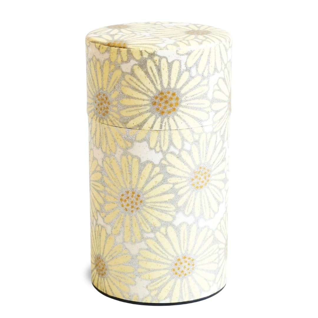 Kitsusako Japanese Yuzen Paper Tea Canister 150ml Storage Container Beige
