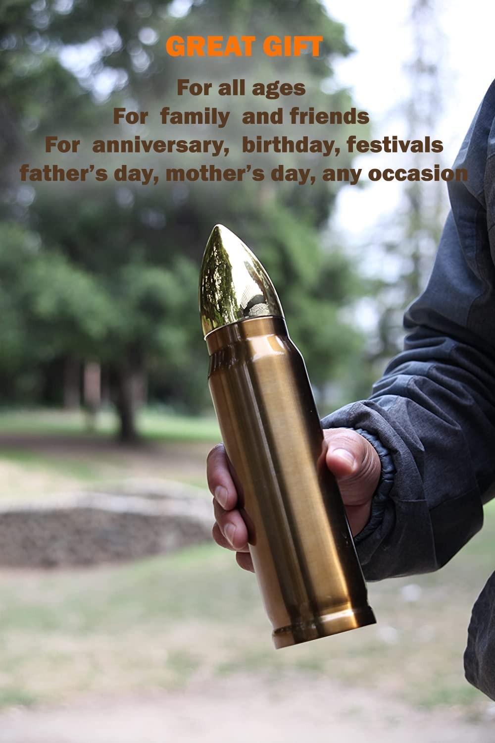 Caliber Gourmet Bullet Shaped Thermos Bottle – 17Oz Novelty Bullet Tumbler