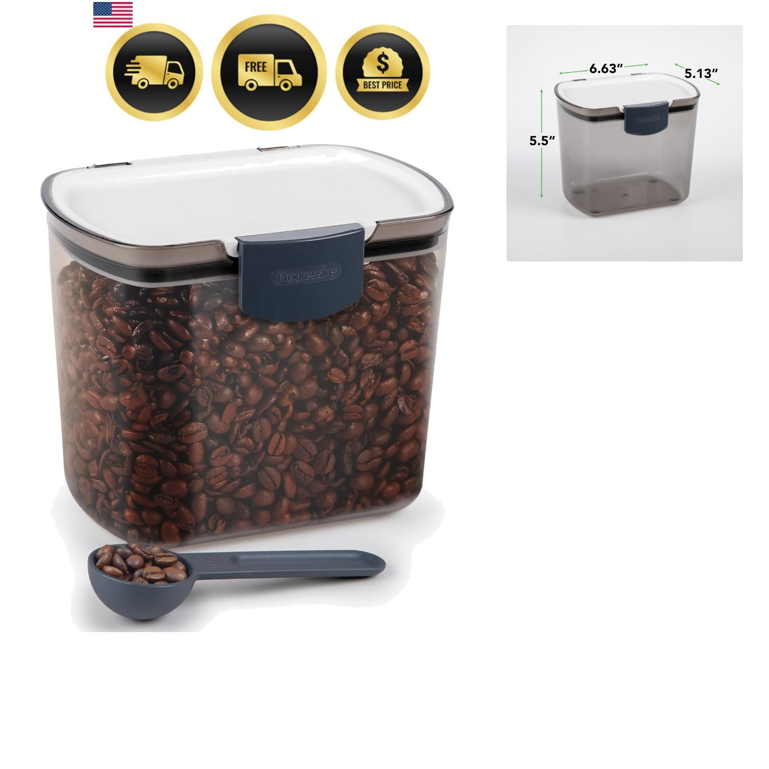 1.5-Quart Coffee Storage Container with Scoop – Tinted, Airtight Plastic