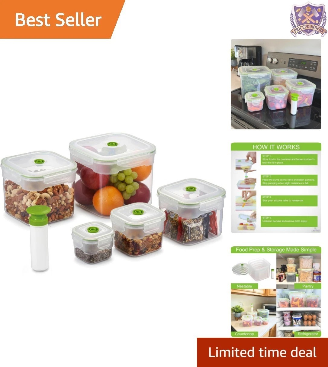 11 Piece Food Storage Containers Set Vacuumm Pump Airtight Leak Proof