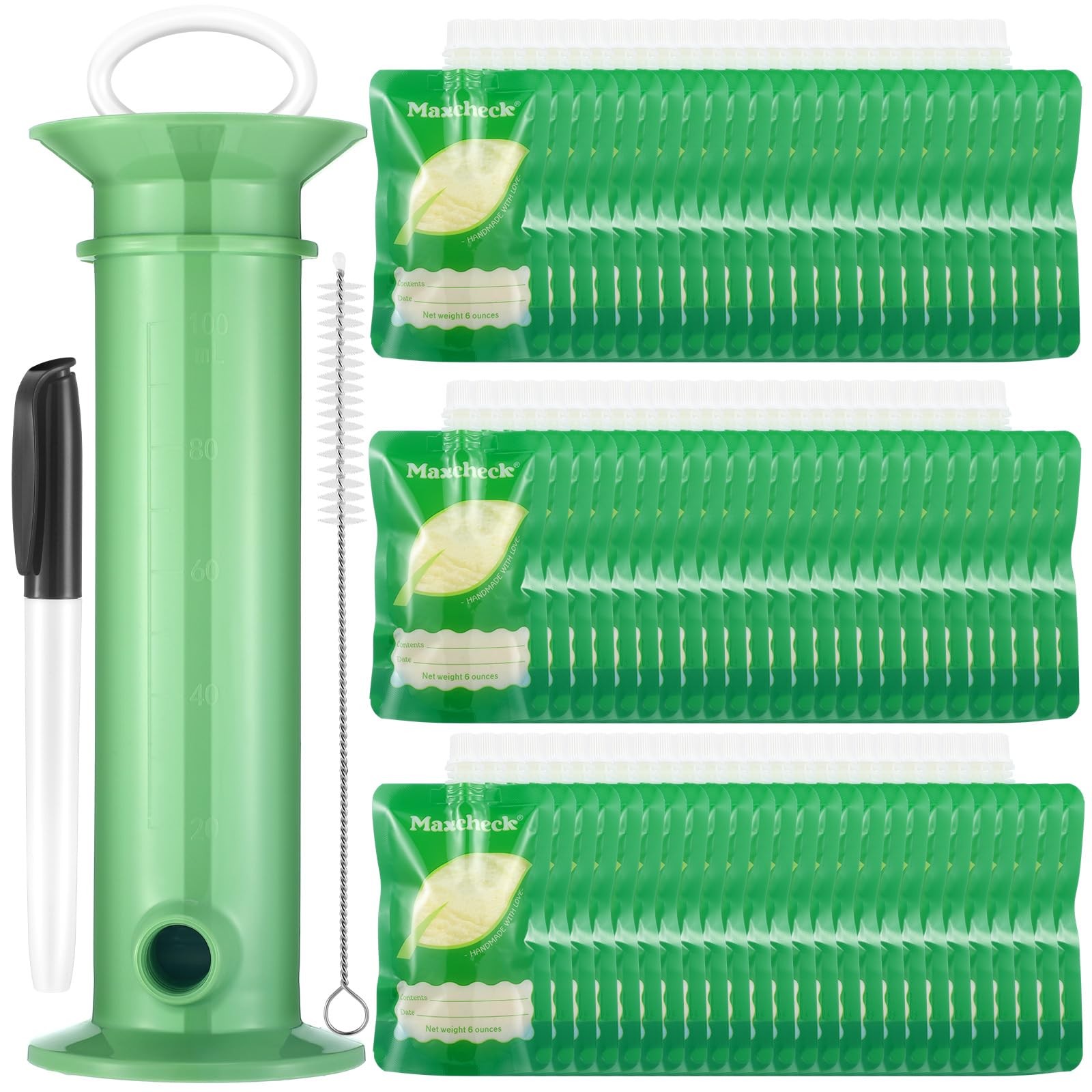 Maxcheck 103 Pcs Refillable Baby Food Pouches Maker Set Include 100 Pcs Porta…