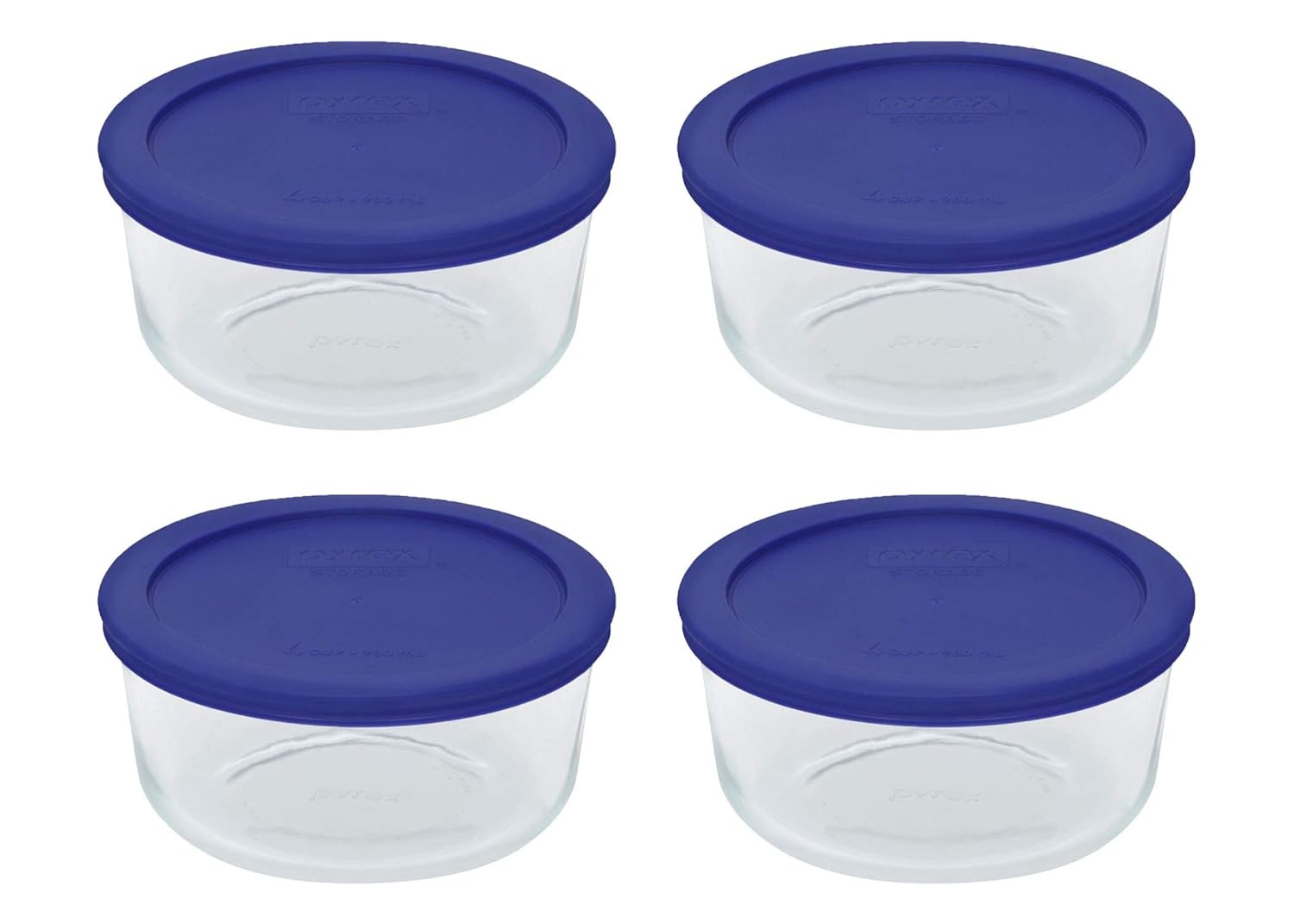 7201 4 Cup Glass Bowls & 7201-PC Cadet Blue Food Storage Replacement 4-Pack Made