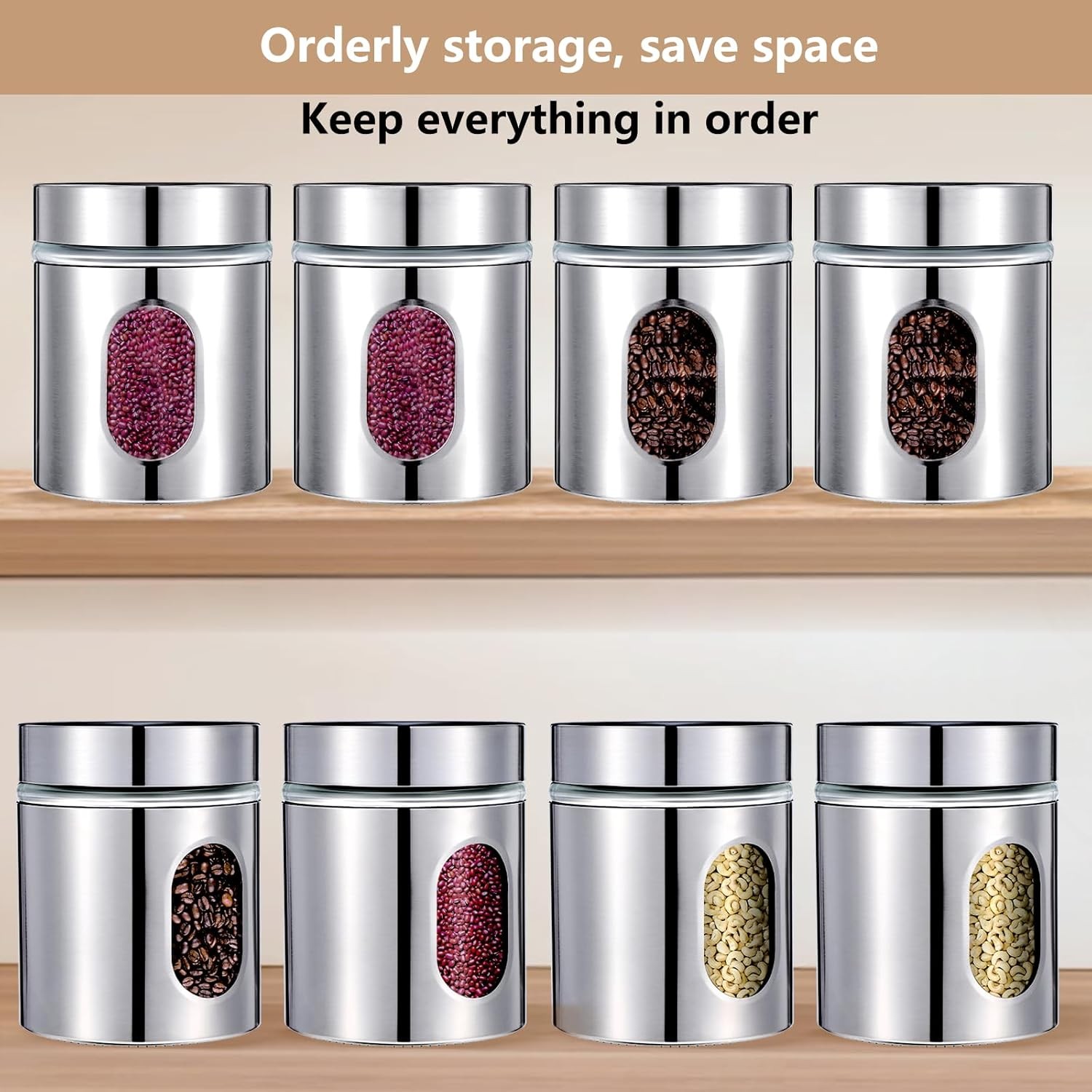 4 Pieces Kitchen Canisters Set 20 oz Stainless Steel Glass Canisters Airtight