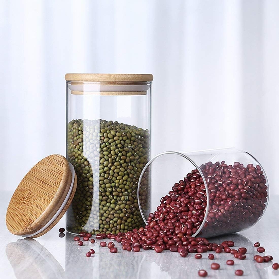 Glass Storage Jar With Airtight Seal wooden, Lid, 25 Ounce Set of 2, 750ml