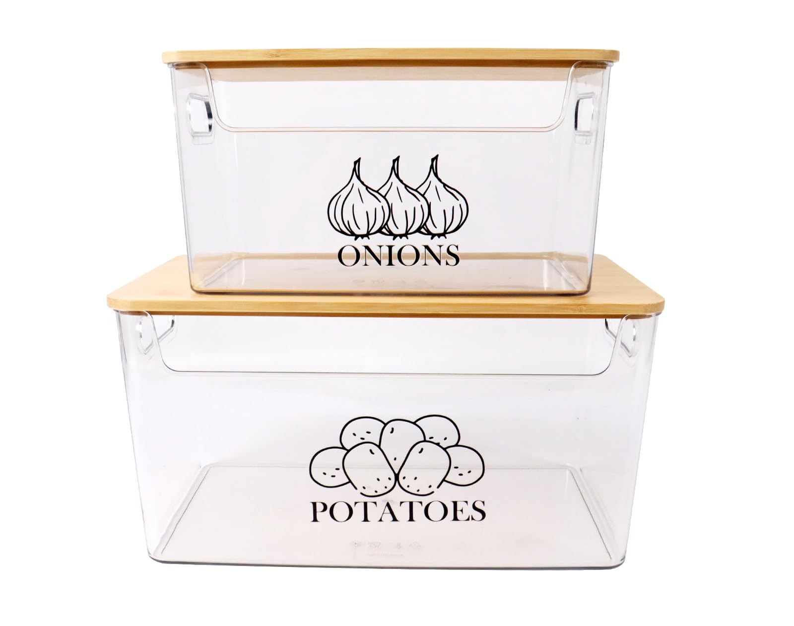 Xbopetda Potato & Onion Storage, Bamboo Lid, Transparent Acrylic Bin, 2 Set S…