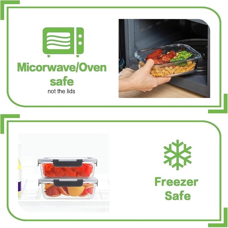 Glass Storage Containers Set 20pcs Leakproof Microwave Oven Safe BPA Free New