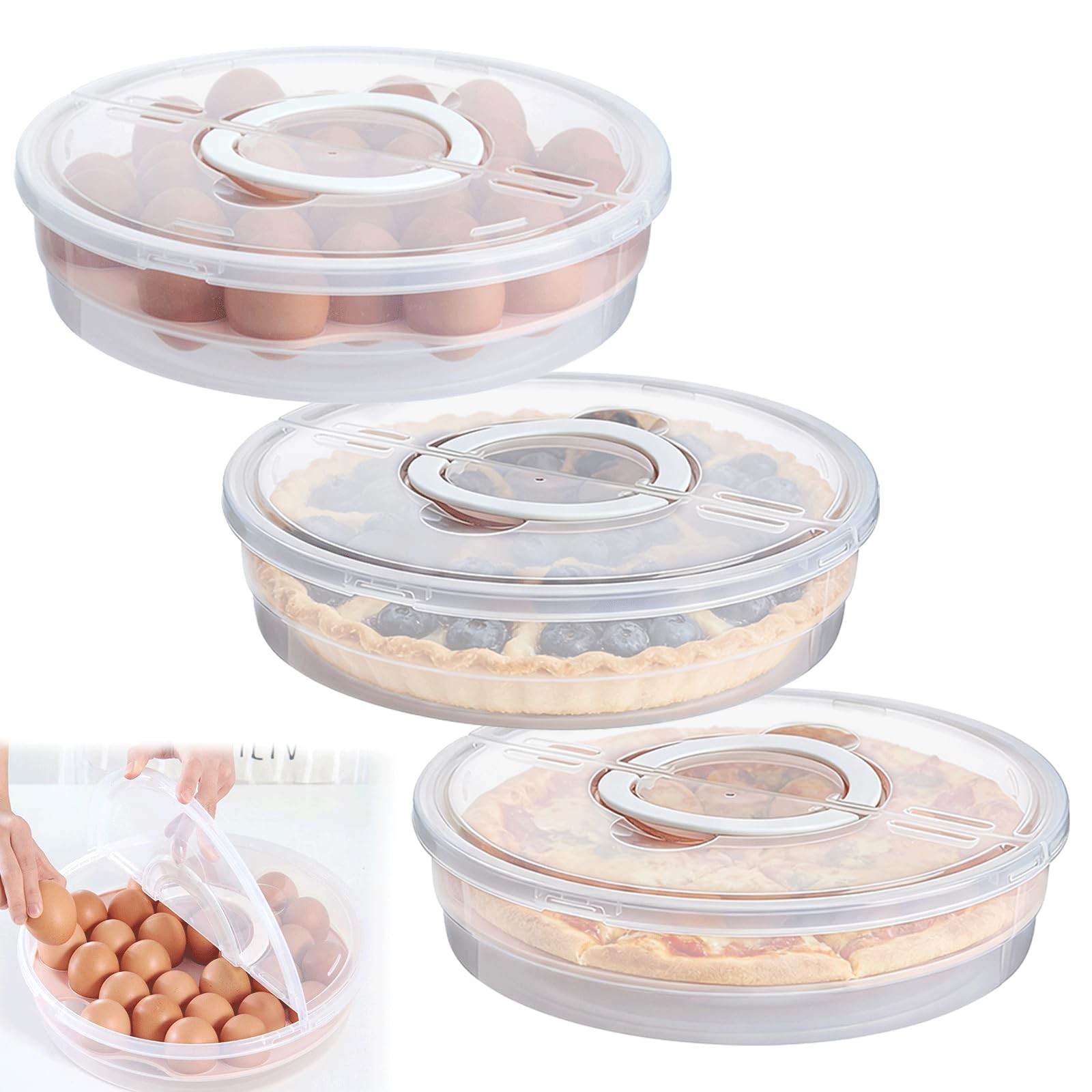 SZRUNZHU Pie Carrier With Lid and Handle, 12IN Stackable Carriers for 3PC