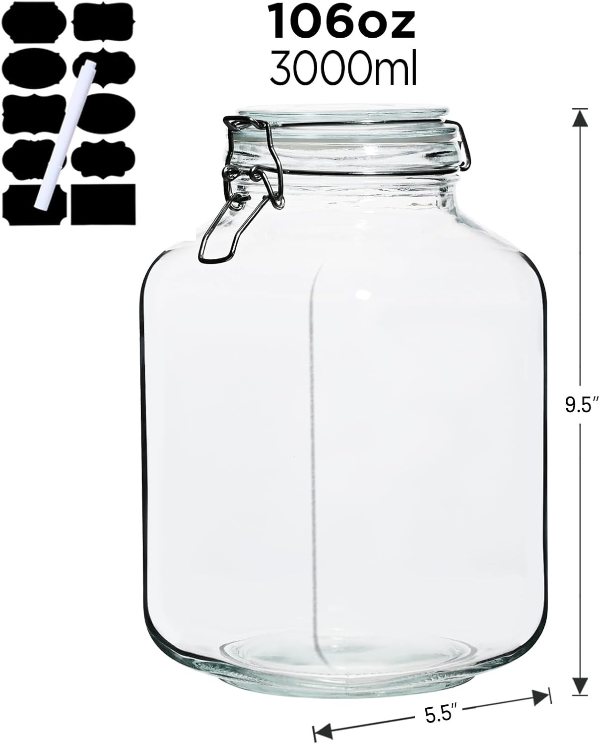 106oz Square Glass Jars with Airtight Lid, Large Mason Jars, Wide Mouth Storage
