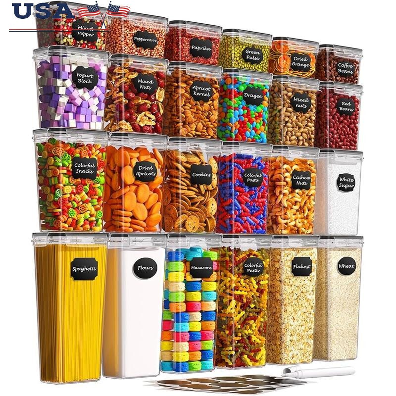 24PCS Food Storage Containers with Lids for Cereal Kitchen Include Labels Marker
