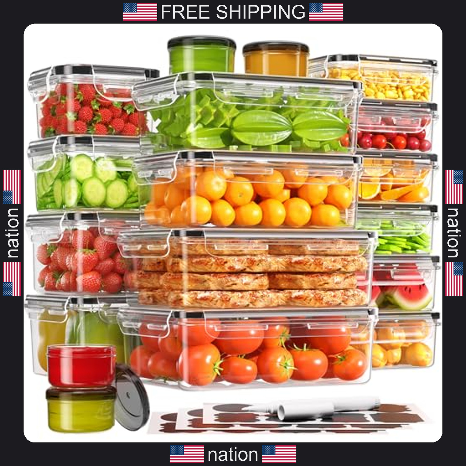 Kemethy 36-Piece Food Storage Containers with Lids Plastic Pantry Kitchen