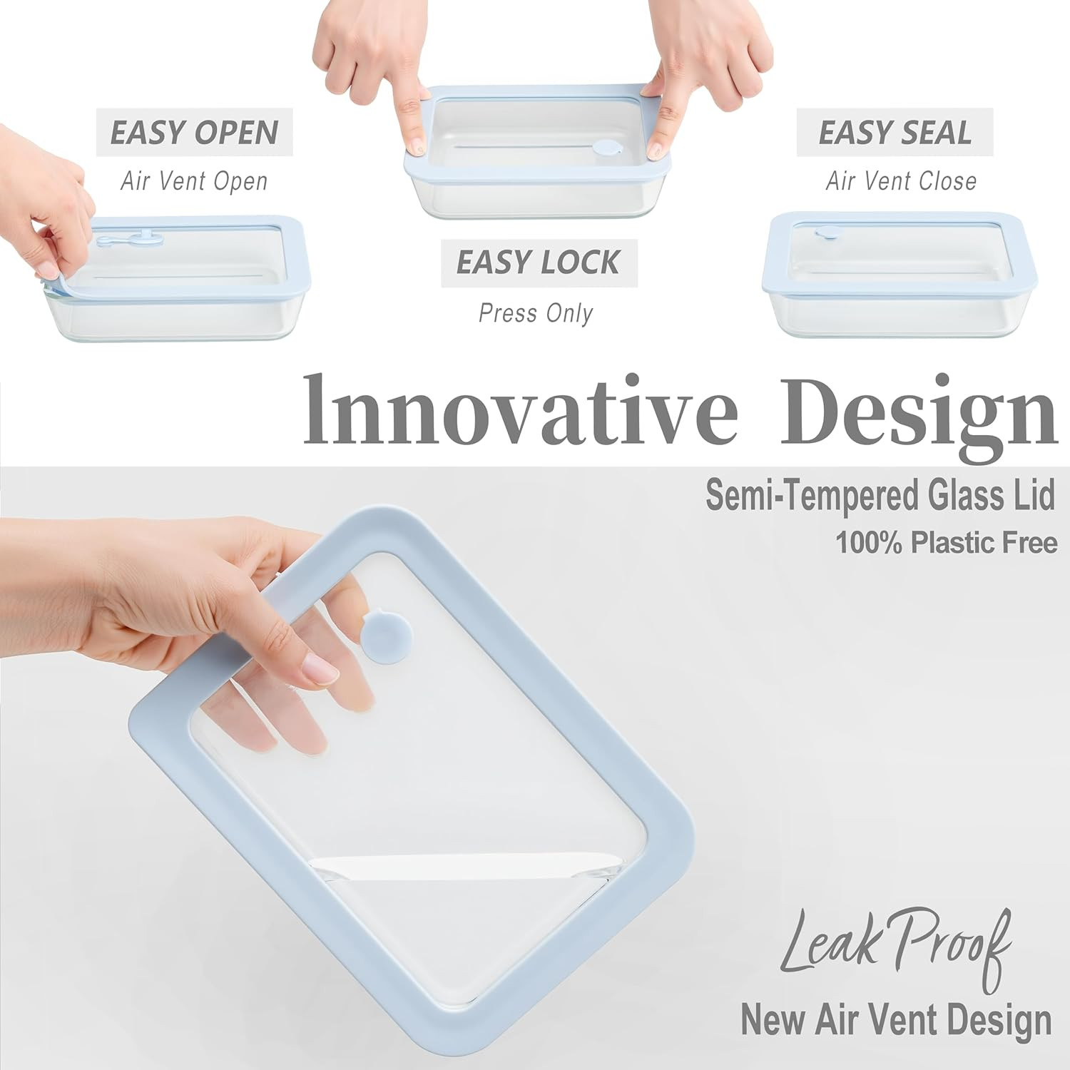 4 Pack Glass Food Storage Containers Airtight Leakproof Meal Prep w Glass Lids