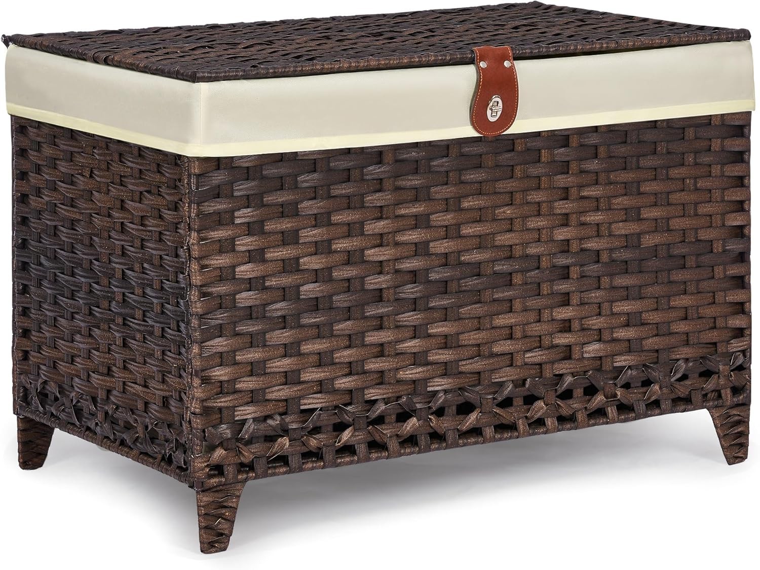 Wicker Storage Basket with Lid,Rattan Shelf Basket with Removable Liner Bag,200L