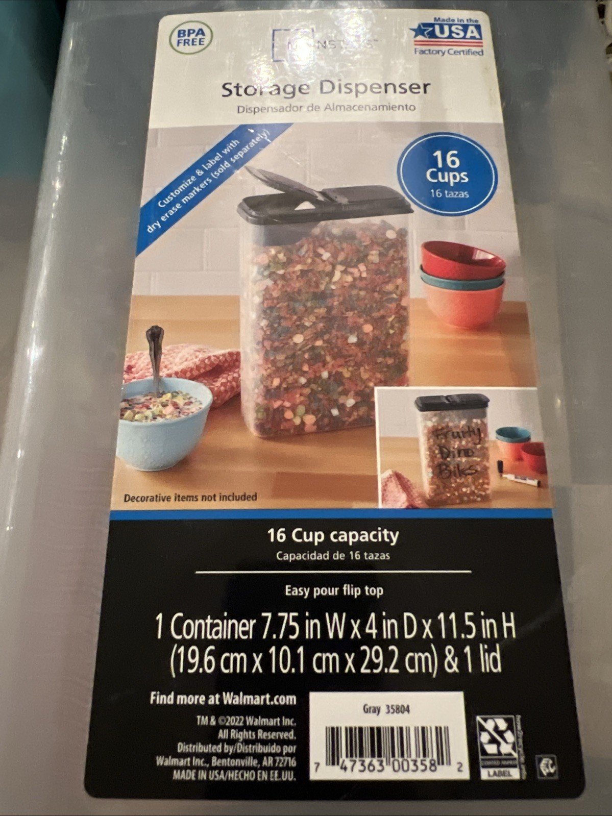 Mainstays Cereal Keeper 2-Pack 16-Cup with Lids Lot of2 Storage Containers USA