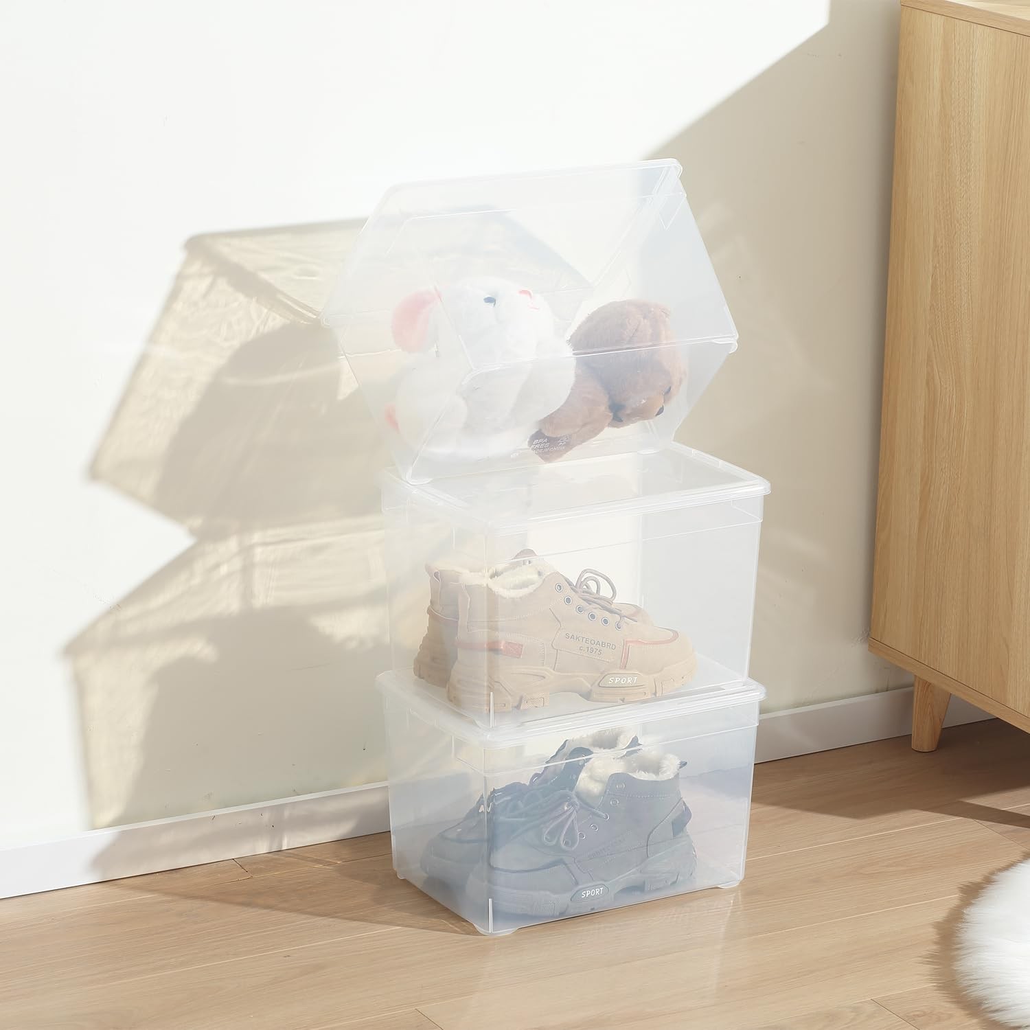 6 Pack 22QT Plastic Storage Bins with Lids, Stackable Clear Containers with L…
