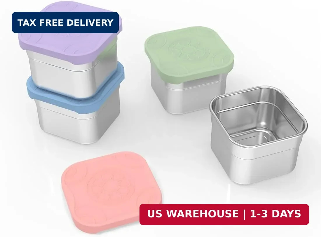 Stainless Steel Snack Containers Set of 4 Silicone Lids 4.7oz Leakproof BPA Free