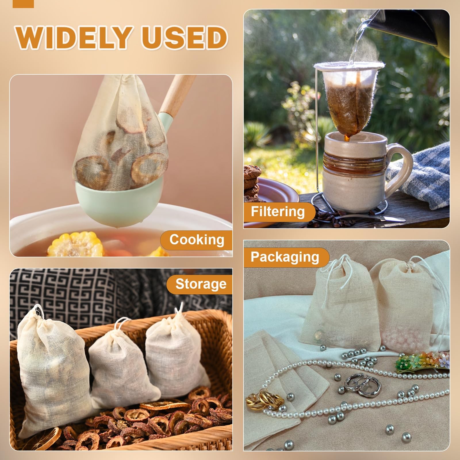 20 Pcs Muslin Bags with Drawstring, Reusable Tea Bags, 6 x 4 inches, White