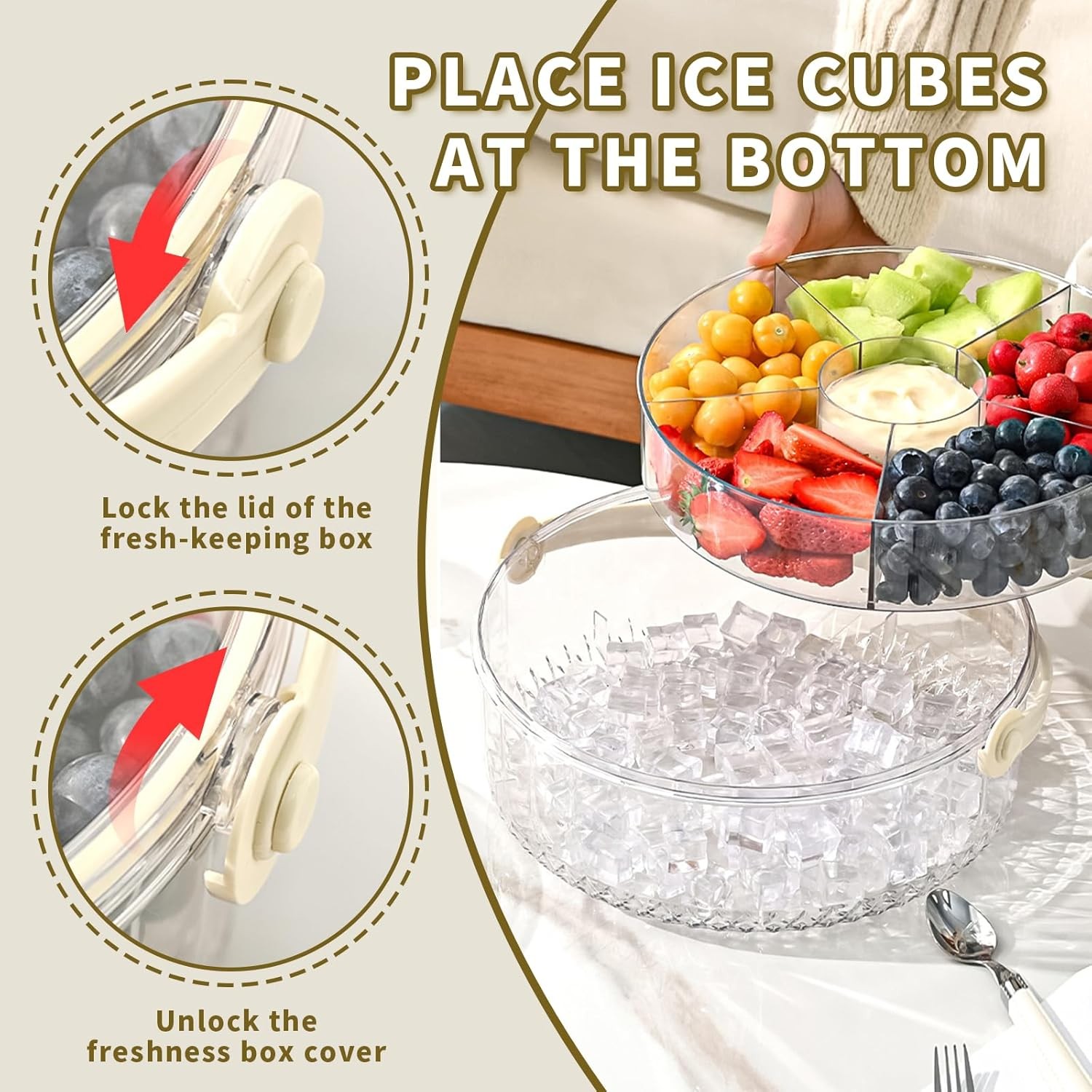 5-Compartment Round Plastic Storage Container with Flip-Top Lid & Handle