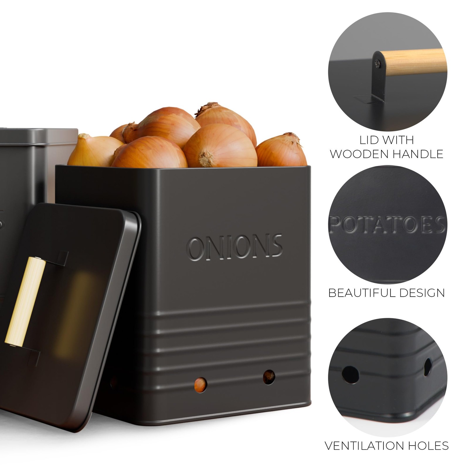 Beautiful Potato and Onion Storage Container Set, 10.1″ & 8.9″ – Perfectly Si…
