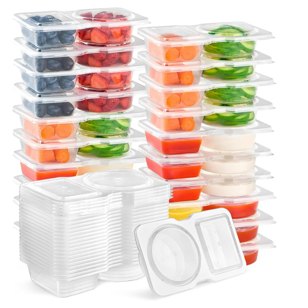 20 Pack Small Snack Pack Containers with Lids, 4.5 oz Reusable Plastic Double Co