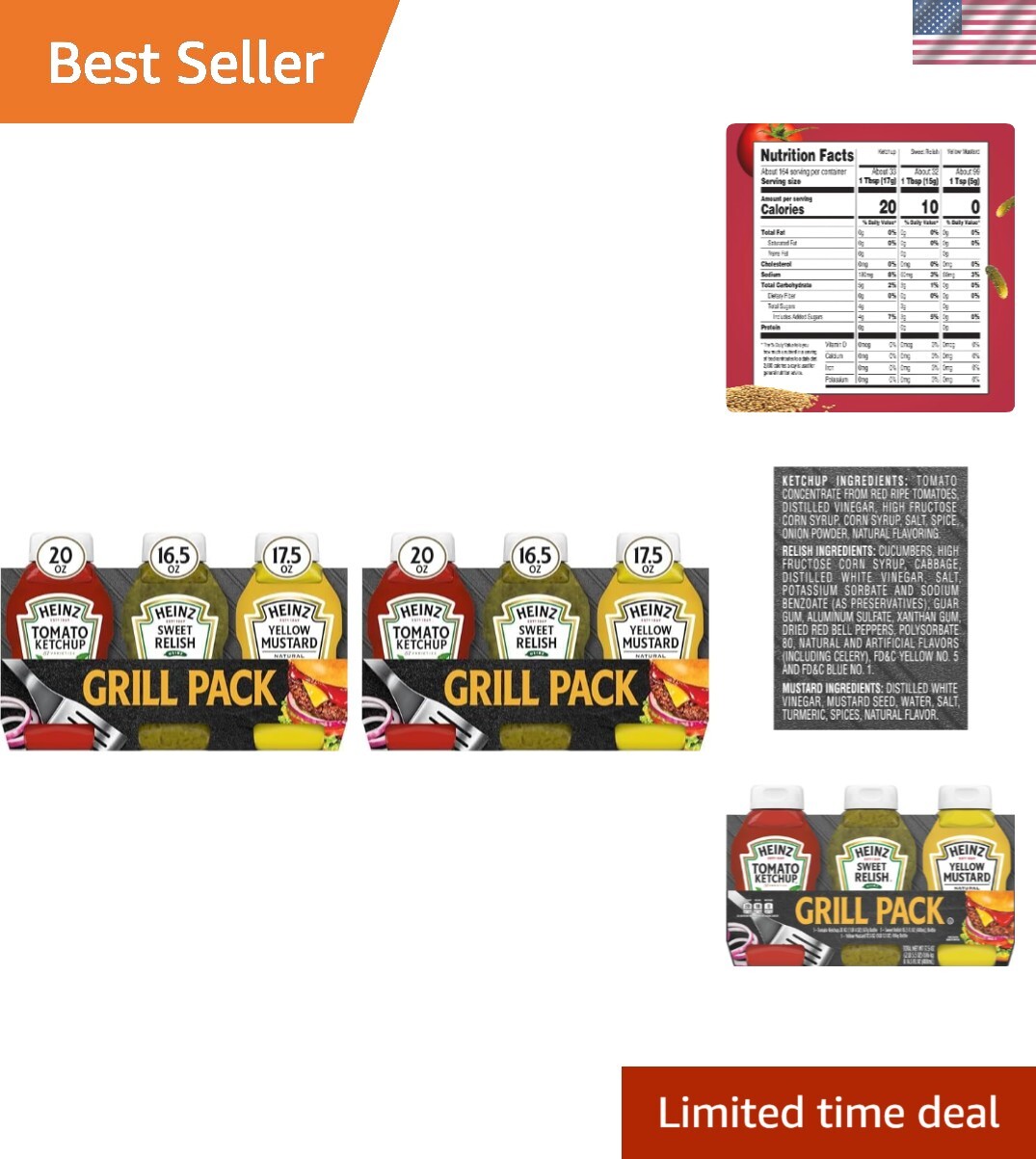 3 Count Ketchup, Sweet Relish & Yellow Mustard Pack – Perfect For Family Picnics