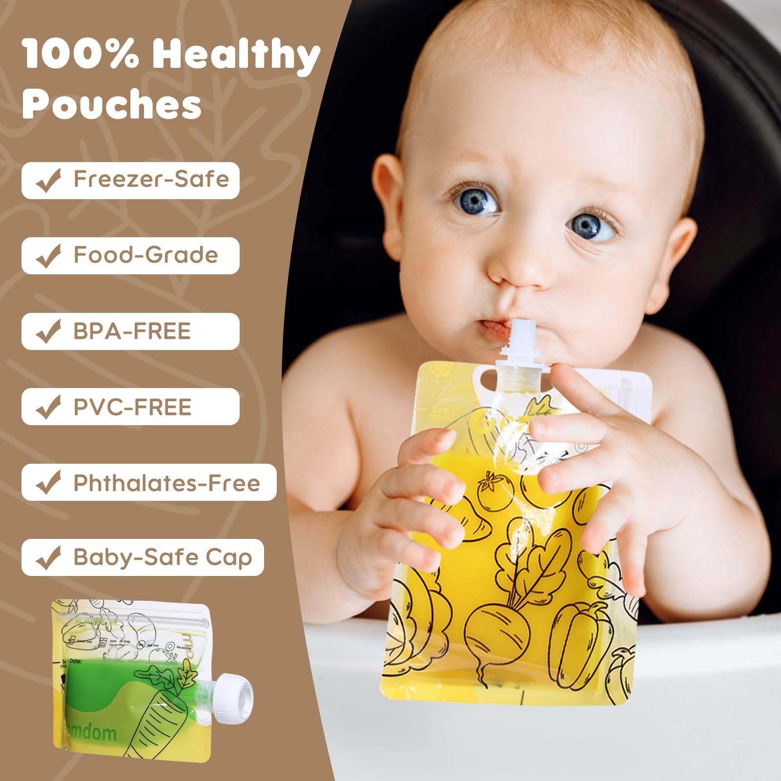 20 Pack Reusable Baby Food Pouches for Toddlers, Refillable Squeeze Pouch for…