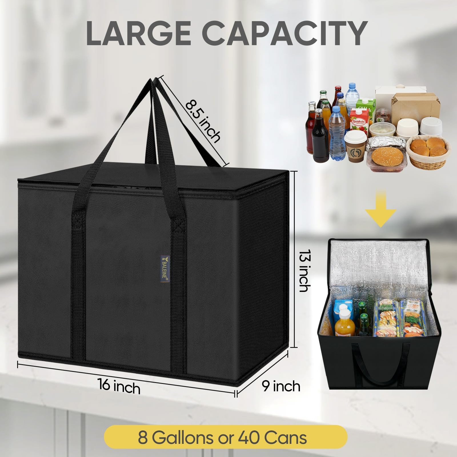 Baleine 2Pk Insulated Reusable Grocery Bags Collapsible Cooler Bag For