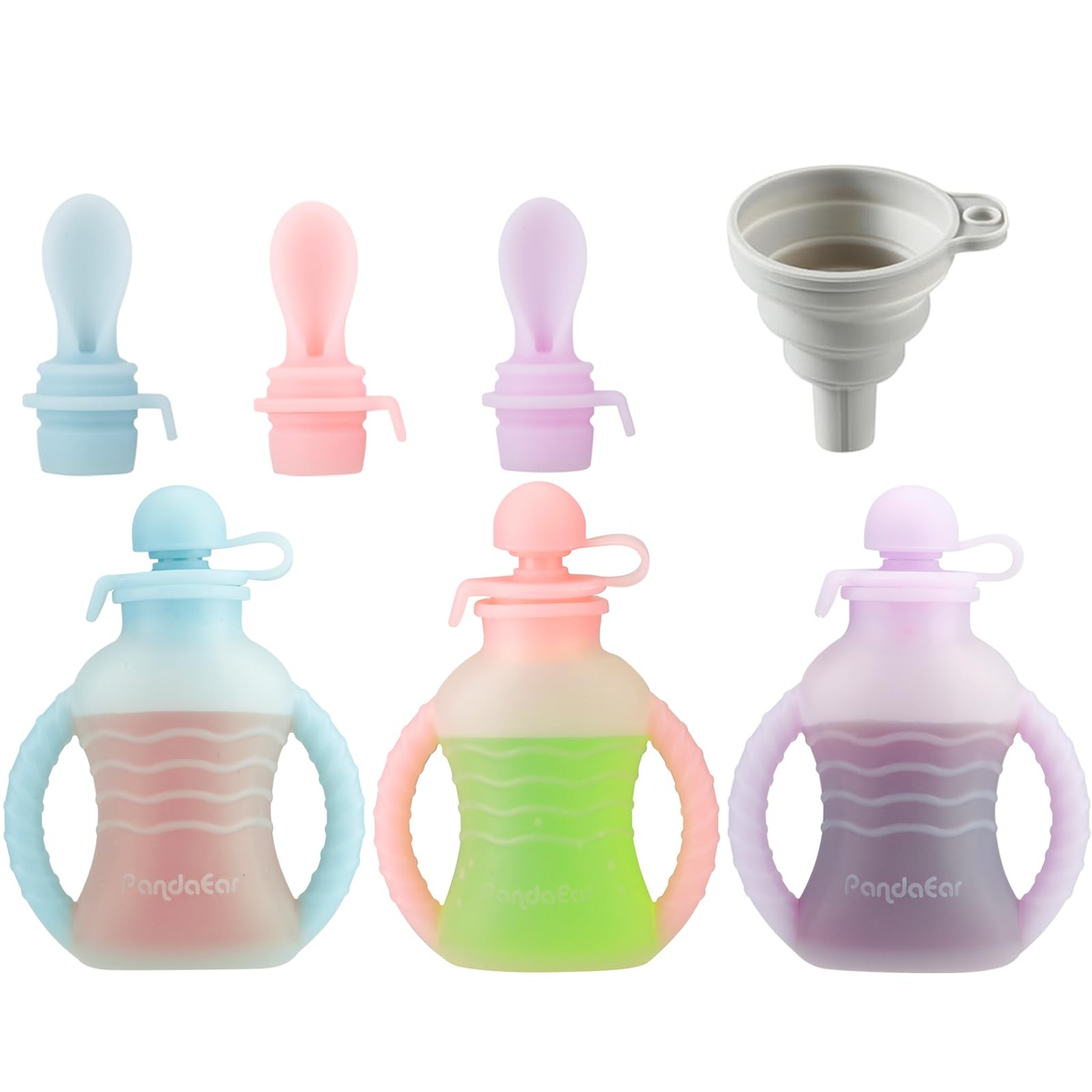 3 Pack Reusable Silicone Baby Food Pouches with 3 Puree Feeder Spoons & Funne…