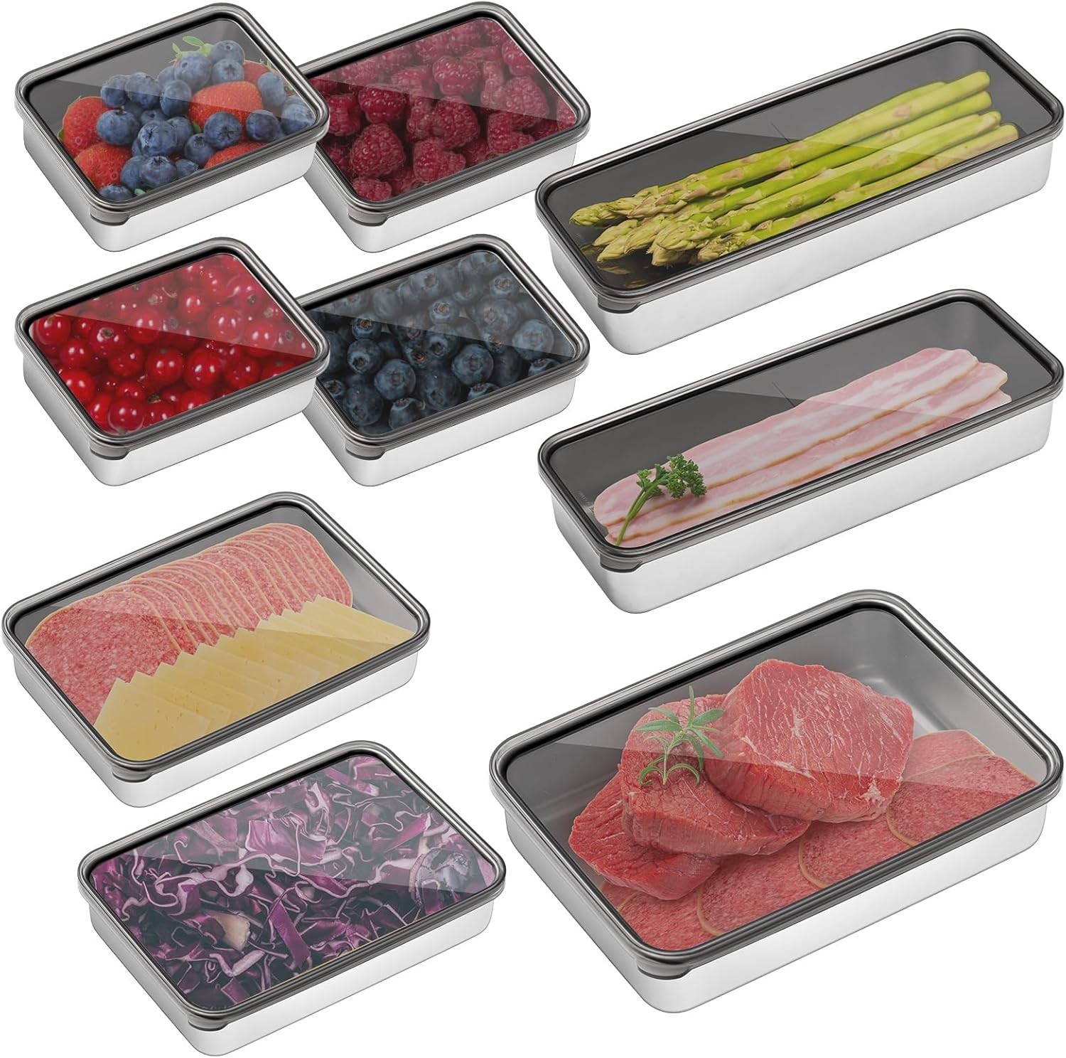 9 Pack Bacon Cheese Container for Refrigerator, 304 Stainless Steel Airtight …