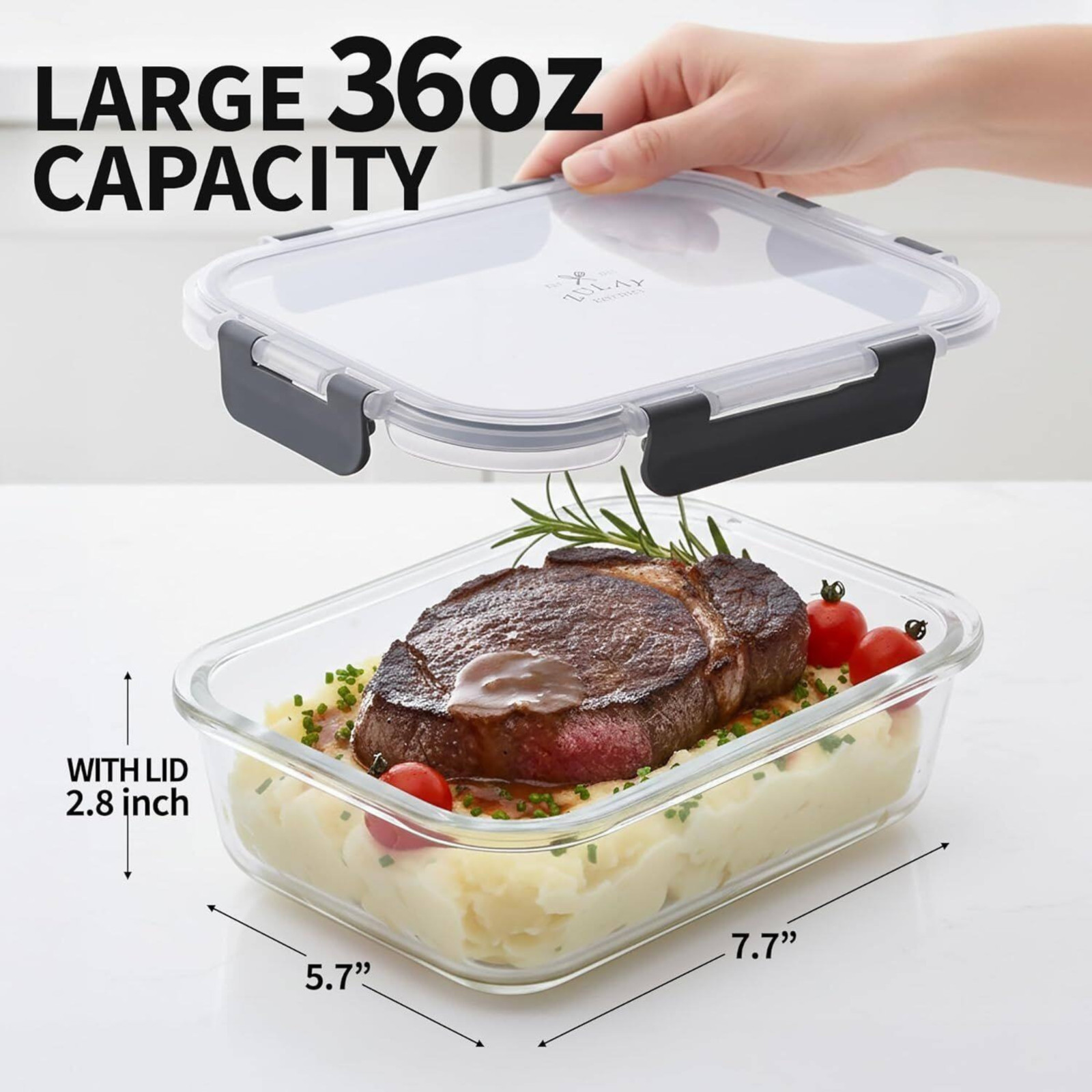 Zulay Kitchen Glass Meal Prep Containers 5 Pack Airtight Lids BPA Free Gray