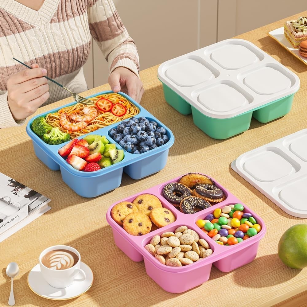Juego de 6 recipientes reutilizables para refrigerios, con 3 y 4 compartimentos