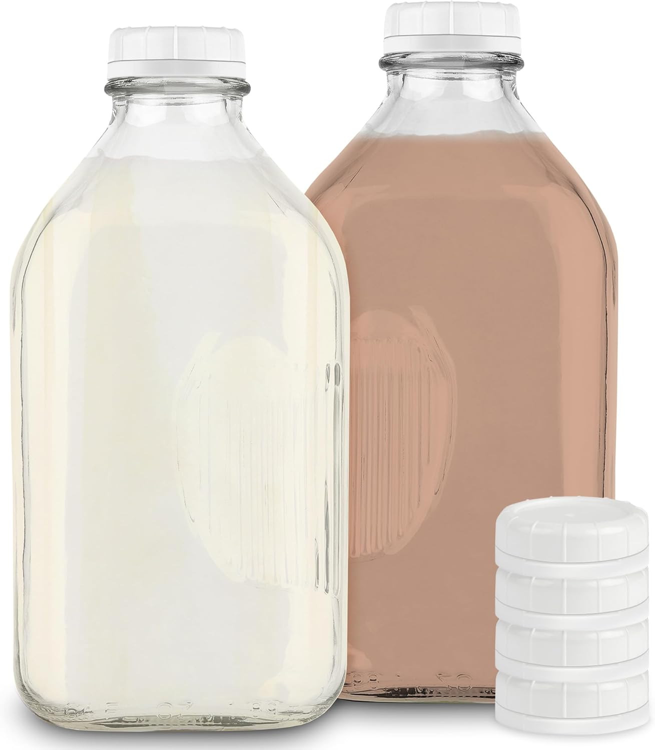 64-Oz Glass Milk Jugs with Caps (2 Pack) – 64 Ounce Food Grade Glass Bottles – D