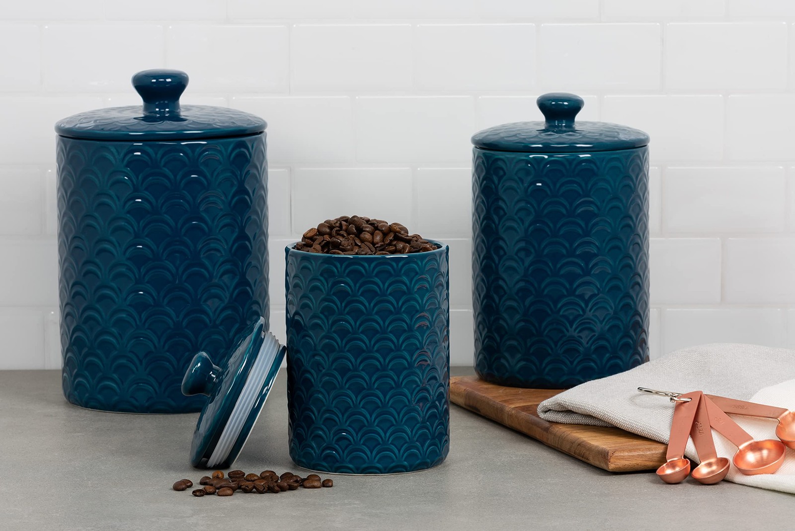 10 Strawberry Street Kitchen Canister Set, 3 Piece, Ocean Navy