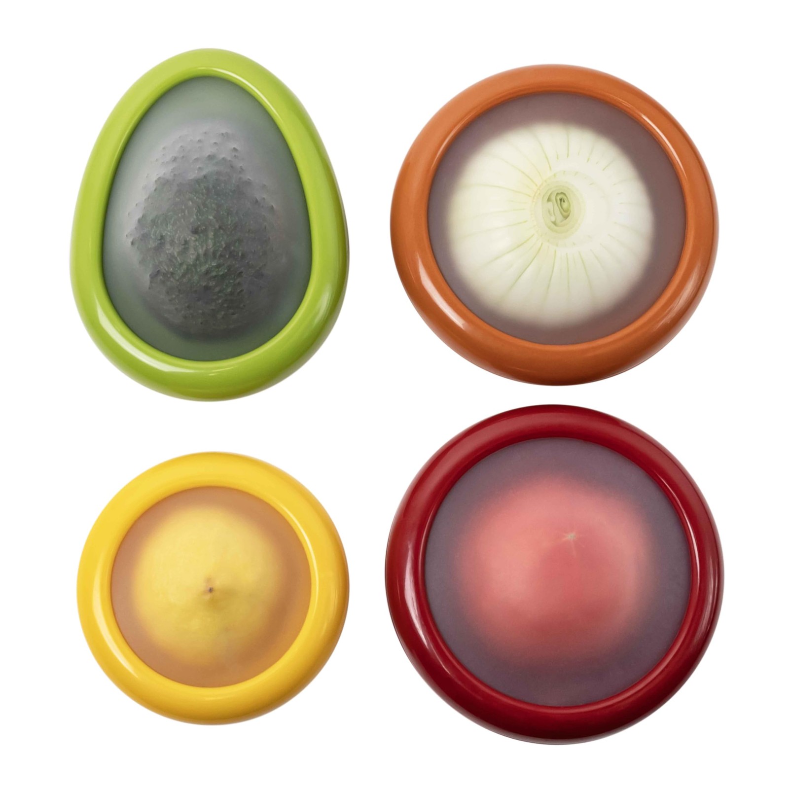 4 Count Food Saver Set Avocado Tomato Onion Lemon Stretch Pods Silicone