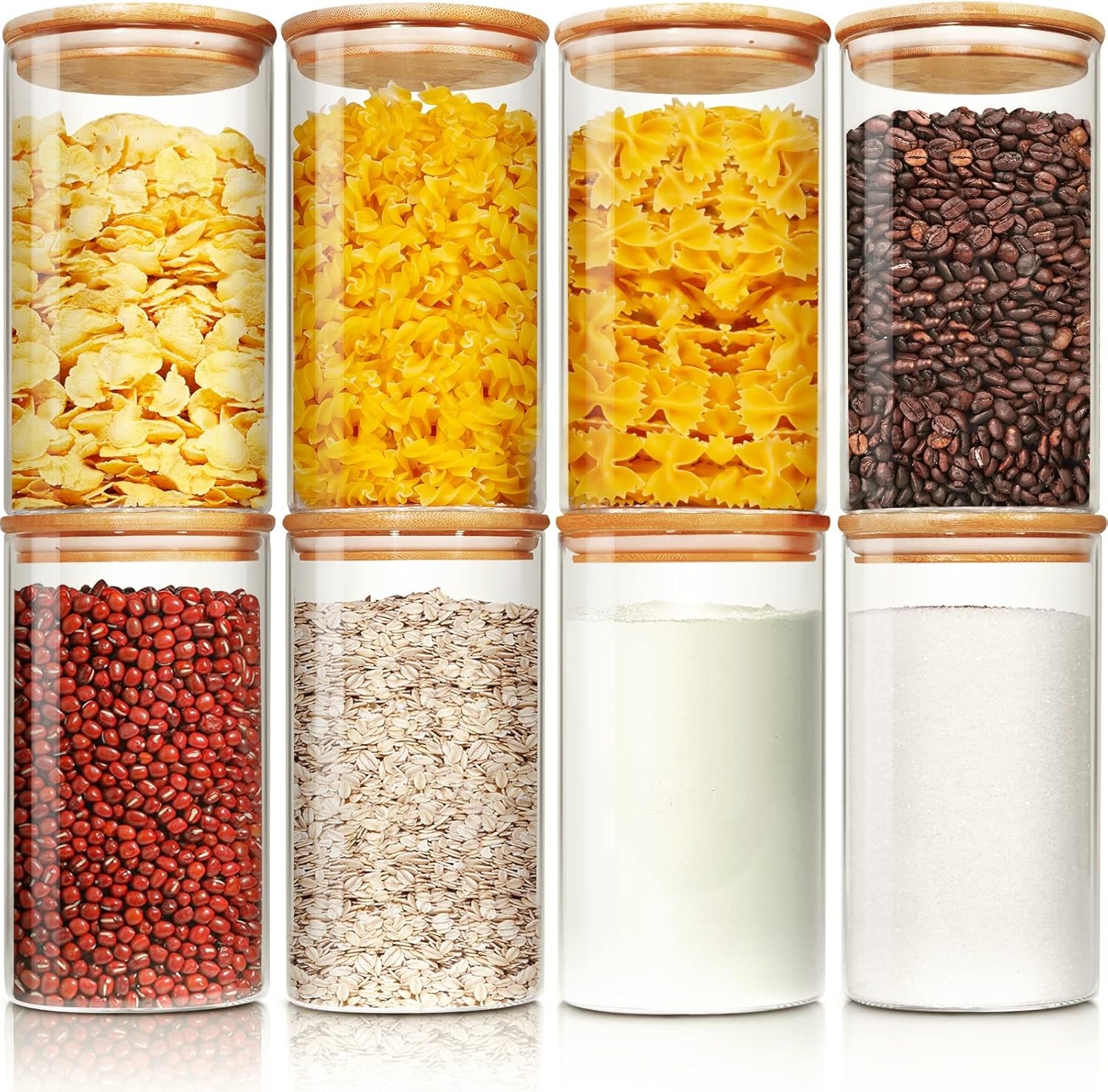 Glass Jars with Bamboo Lids 28 floz [Set of 8], Glass Canisters with Airtight