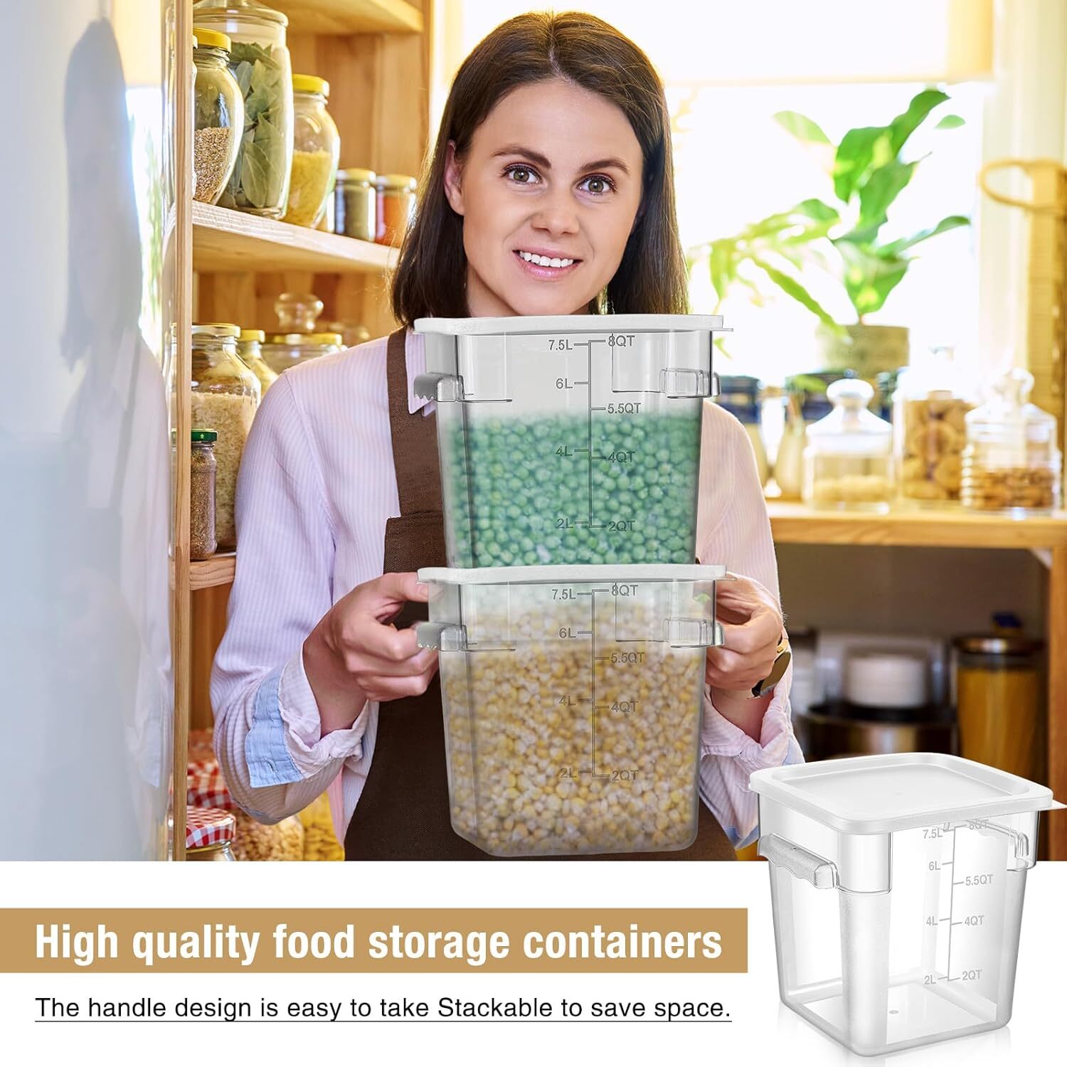 2-Piece Square Crisper Polycarbonate Clear Crisper with Lid Graduated, 8-Quart